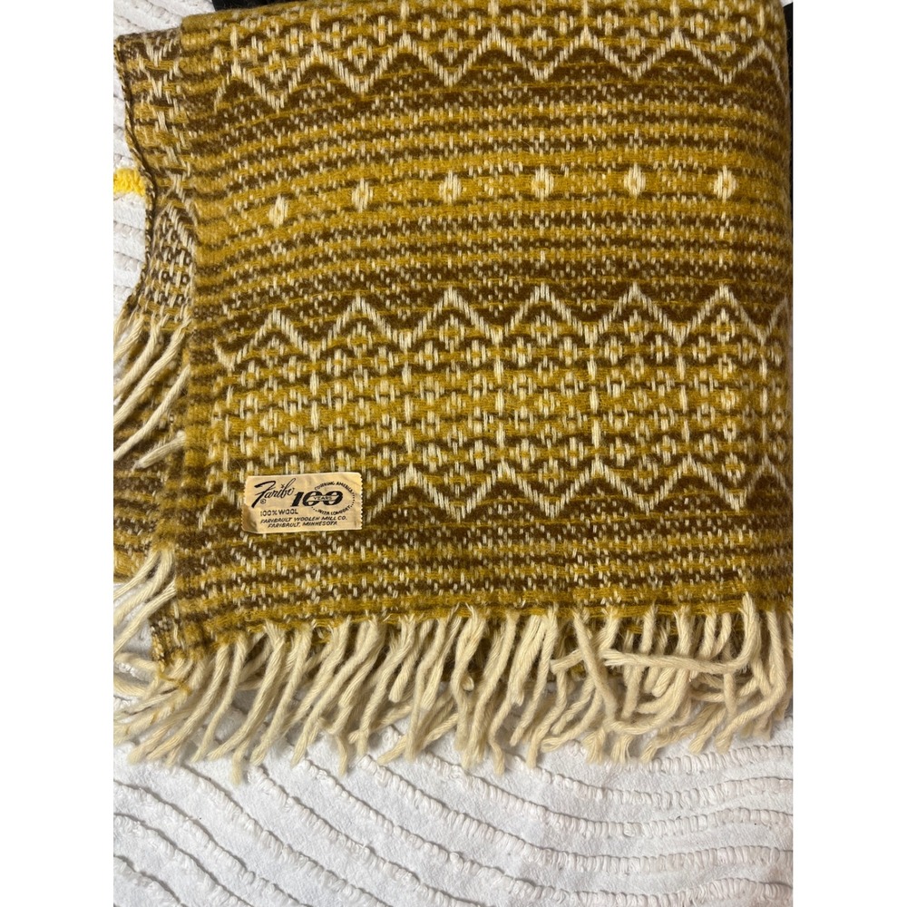 Vintage Faribo 100% wool throw blanket "Mesa"Gold SW Faribault Woolen Mill Co.